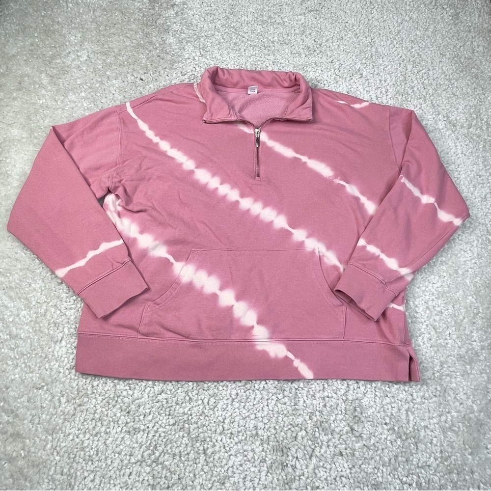Old Navy Tie Dye 1/4 Zip Pullover Sweatshirt Kangaroo Pocket Pink White Large